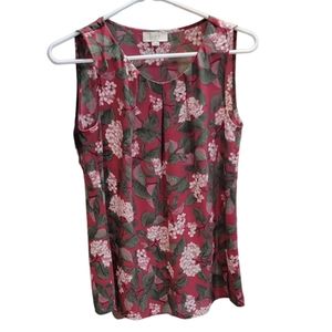 LOFT Maroon Floral Tank Blouse